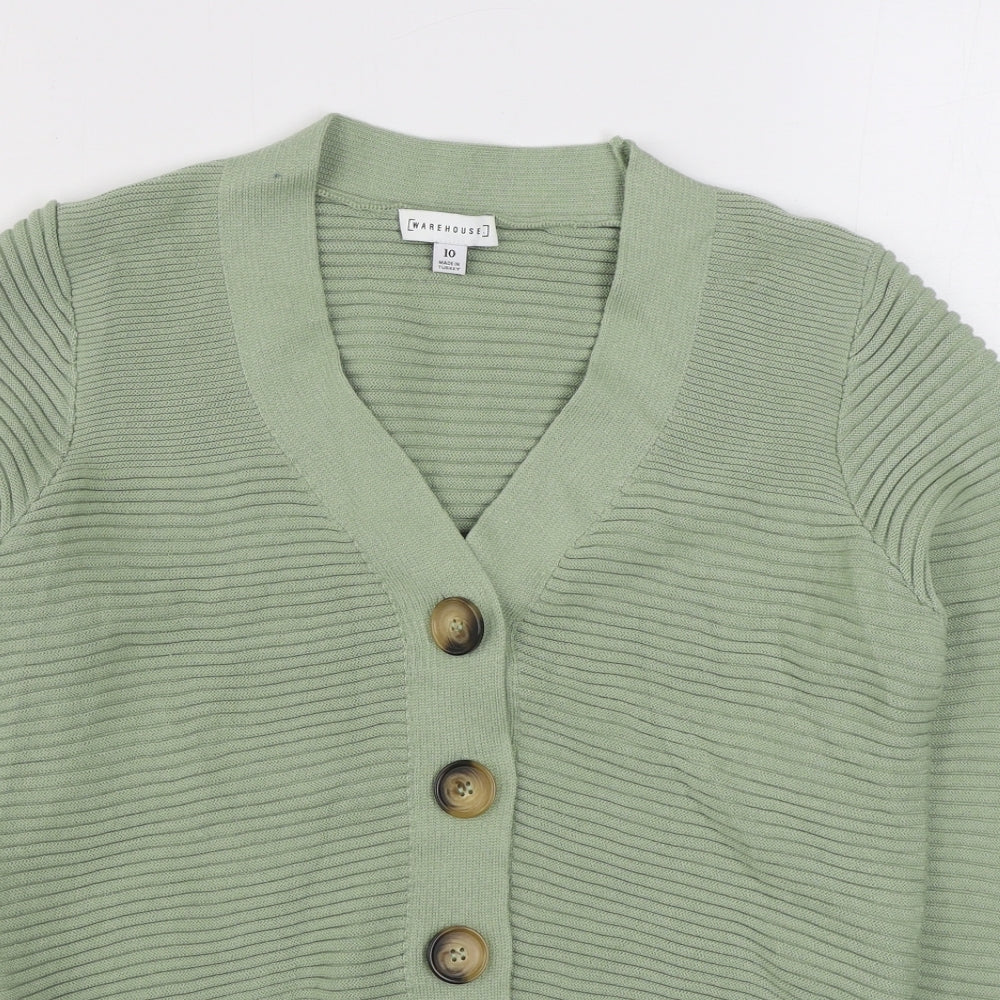 Warehouse Womens Green V-Neck  Acrylic Cardigan Jumper Size 10