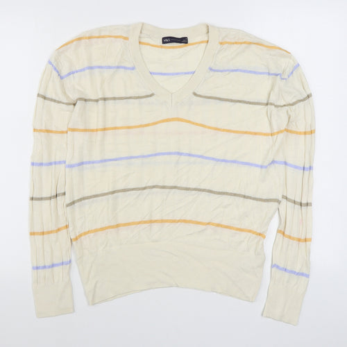 Marks and Spencer Womens Multicoloured V-Neck Striped Viscose Pullover Jumper Size M