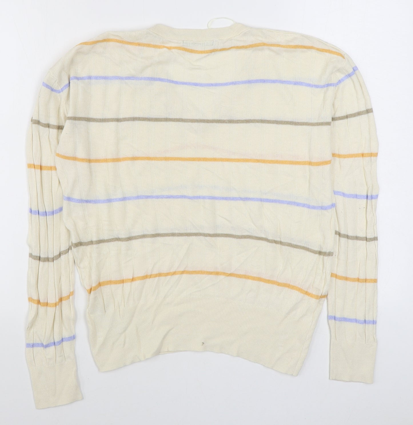 Marks and Spencer Womens Multicoloured V-Neck Striped Viscose Pullover Jumper Size M