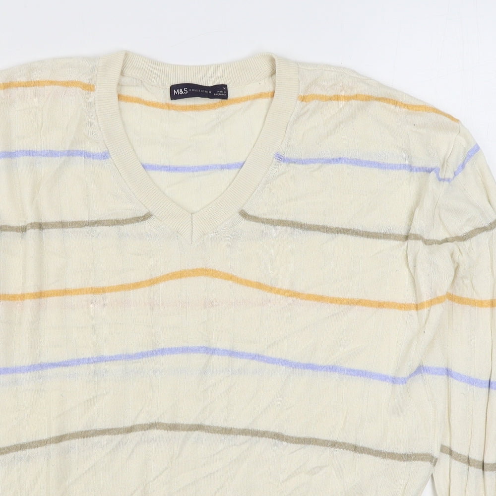 Marks and Spencer Womens Multicoloured V-Neck Striped Viscose Pullover Jumper Size M