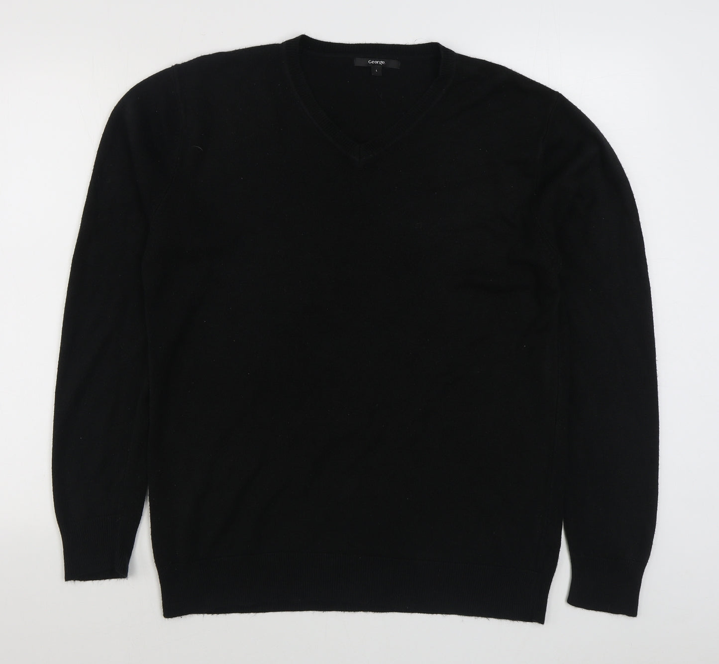 George Mens Black V-Neck  Acrylic Pullover Jumper Size L