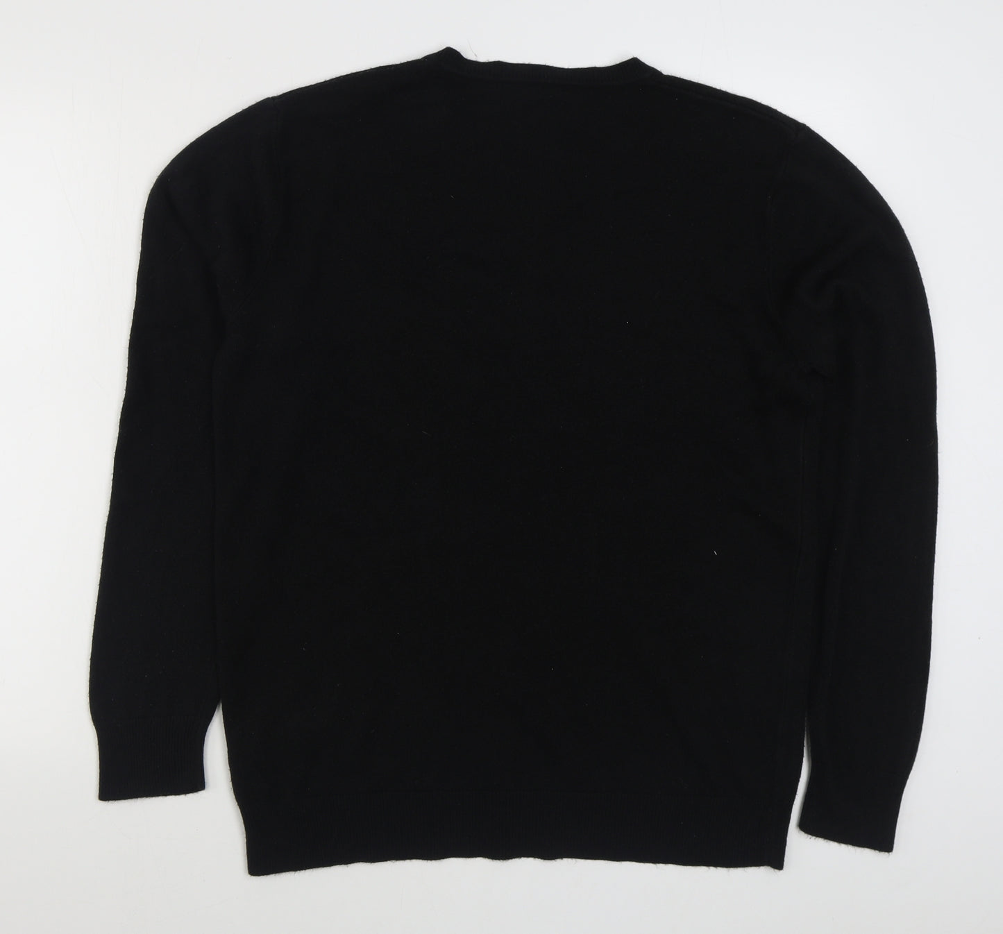 George Mens Black V-Neck  Acrylic Pullover Jumper Size L