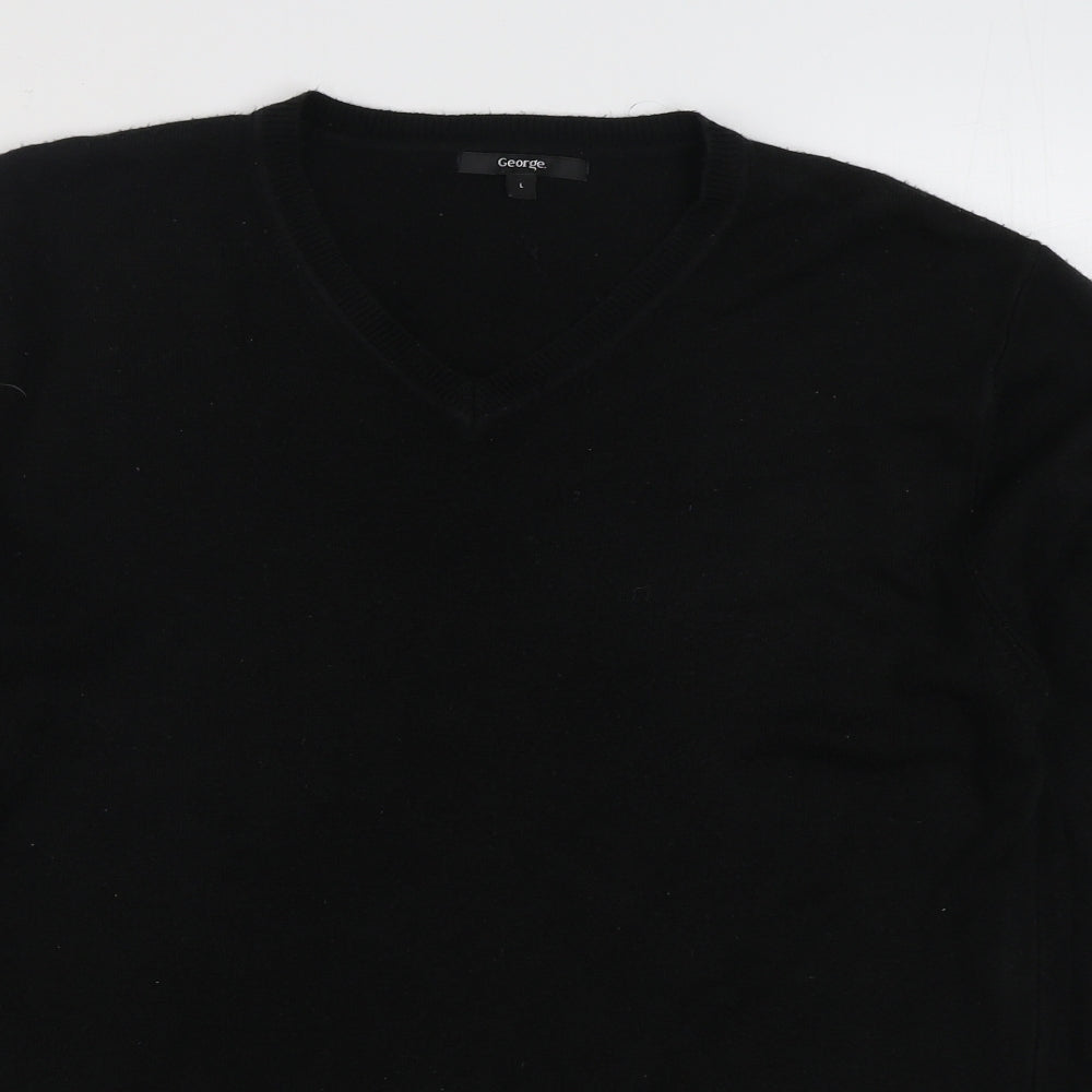 George Mens Black V-Neck  Acrylic Pullover Jumper Size L