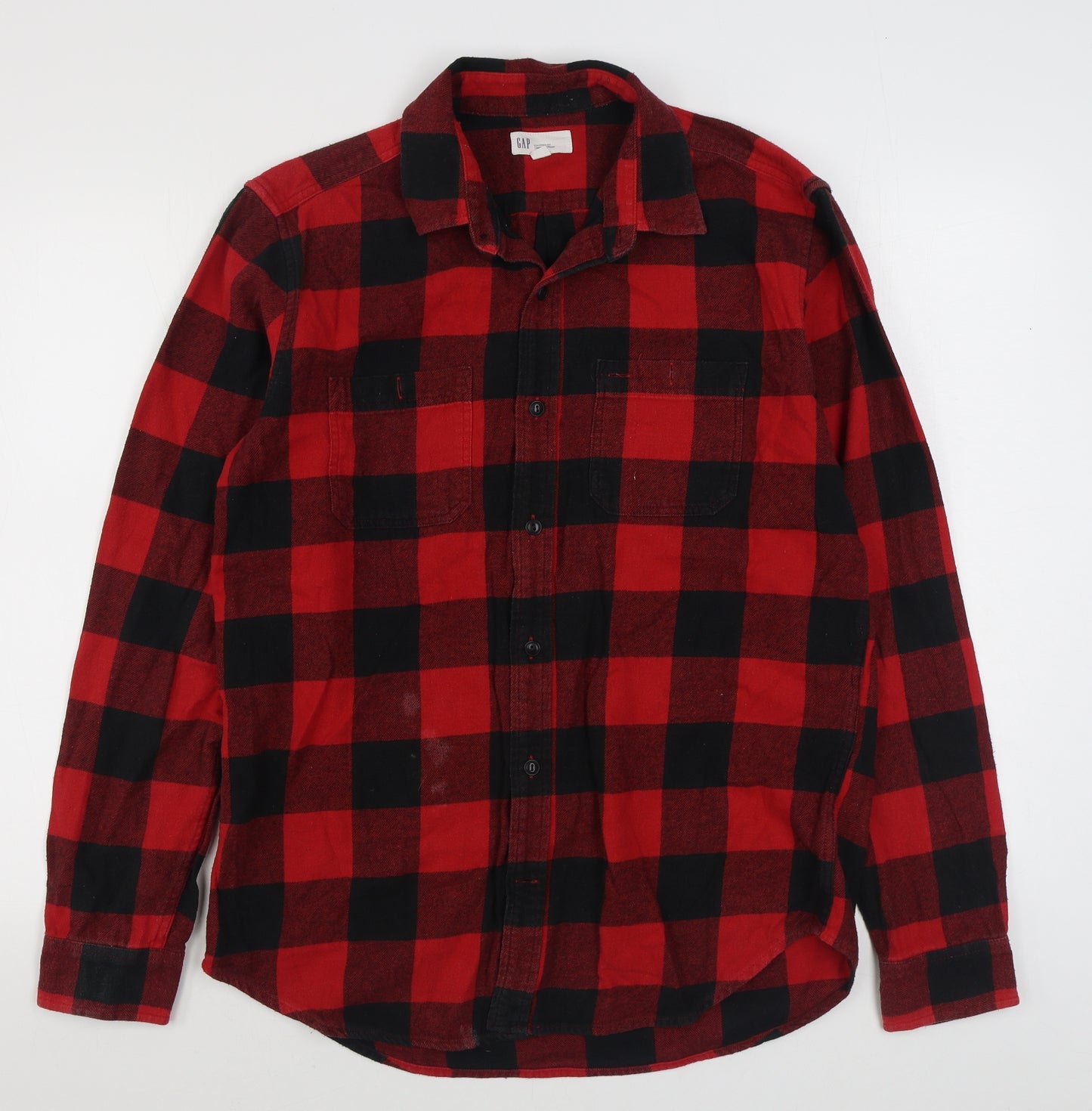 Gap Mens Red Check Cotton  Button-Up Size M Collared Button