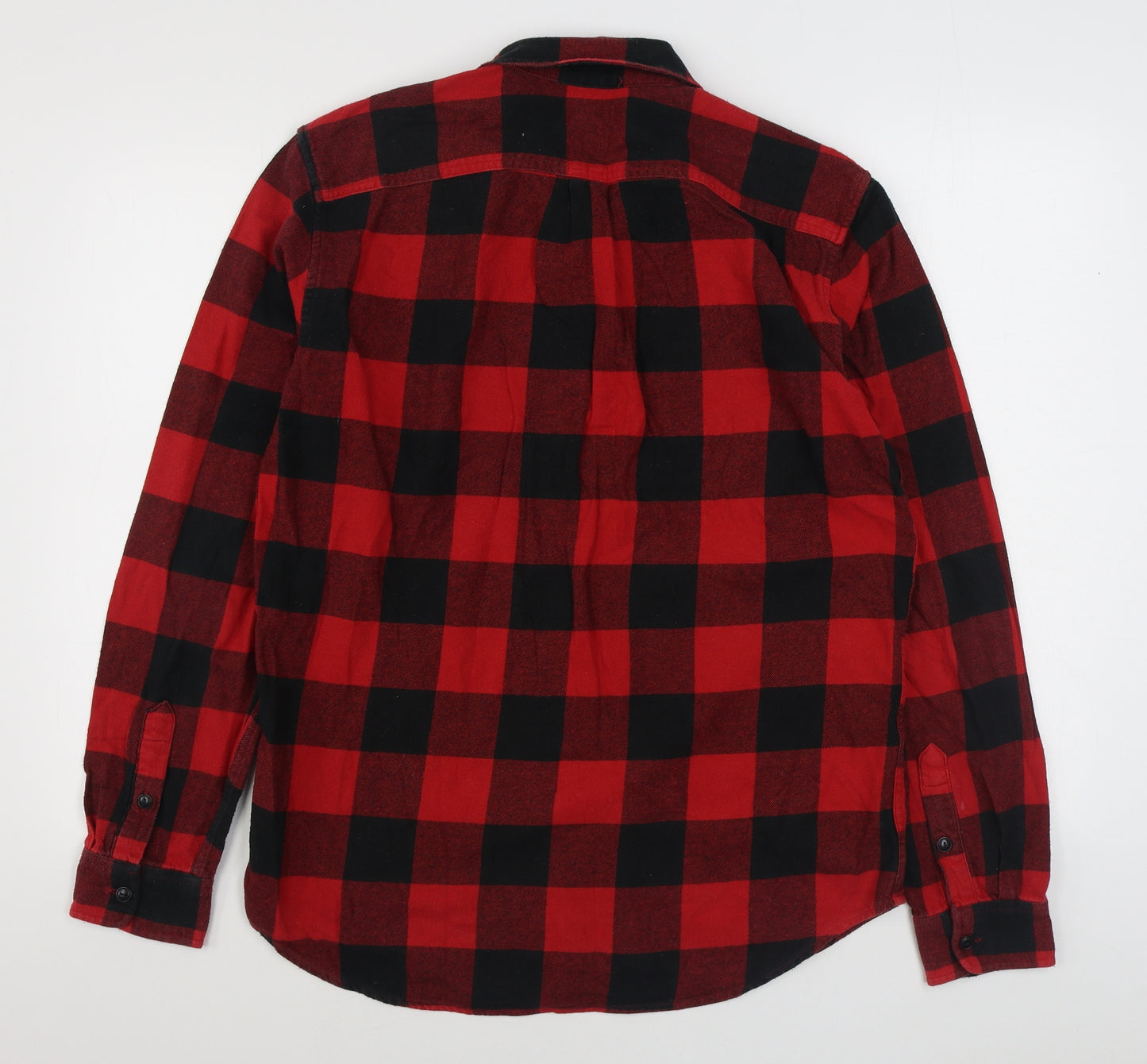 Gap Mens Red Check Cotton  Button-Up Size M Collared Button
