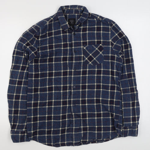 Silver Eight Mens Blue Plaid Cotton  Button-Up Size M Collared Button