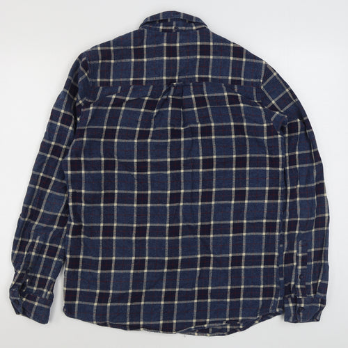 Silver Eight Mens Blue Plaid Cotton  Button-Up Size M Collared Button