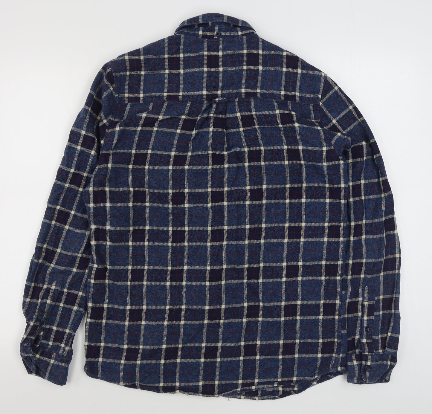 Silver Eight Mens Blue Plaid Cotton  Button-Up Size M Collared Button