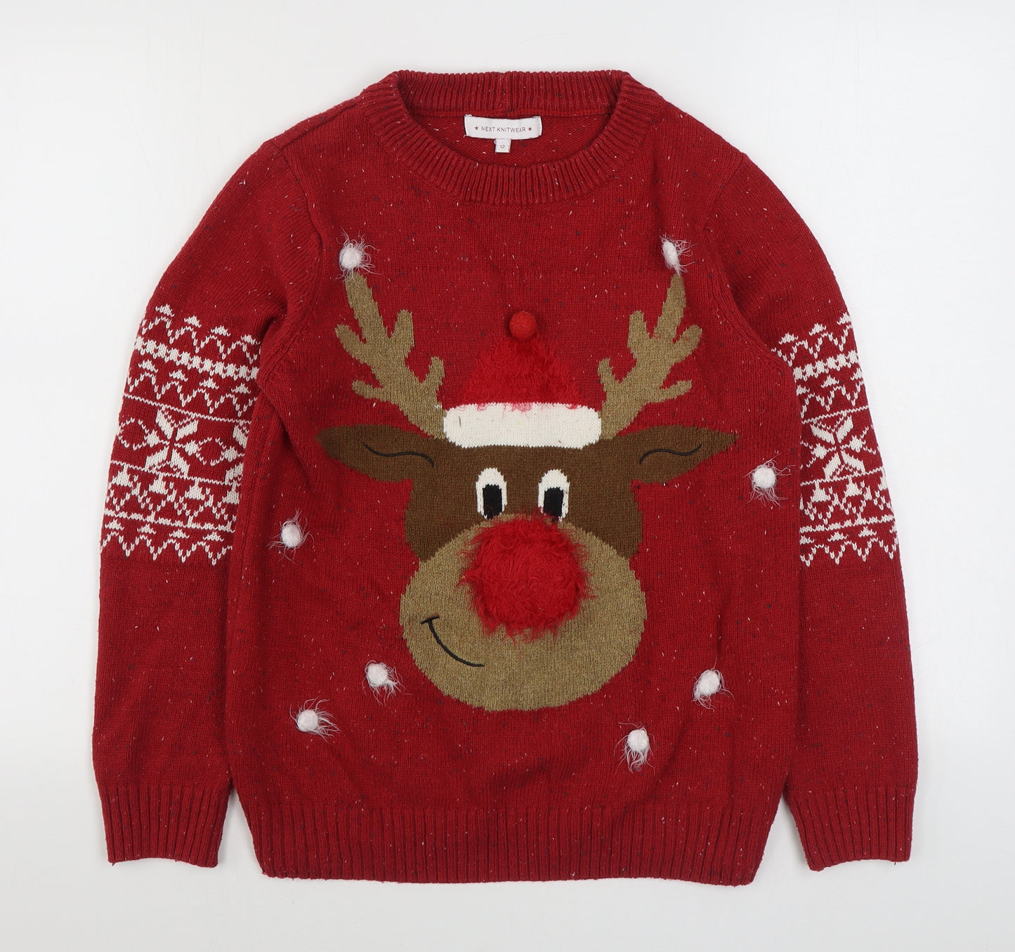 NEXT Womens Red Round Neck  Acrylic Pullover Jumper Size 12   - Christmas Jumper