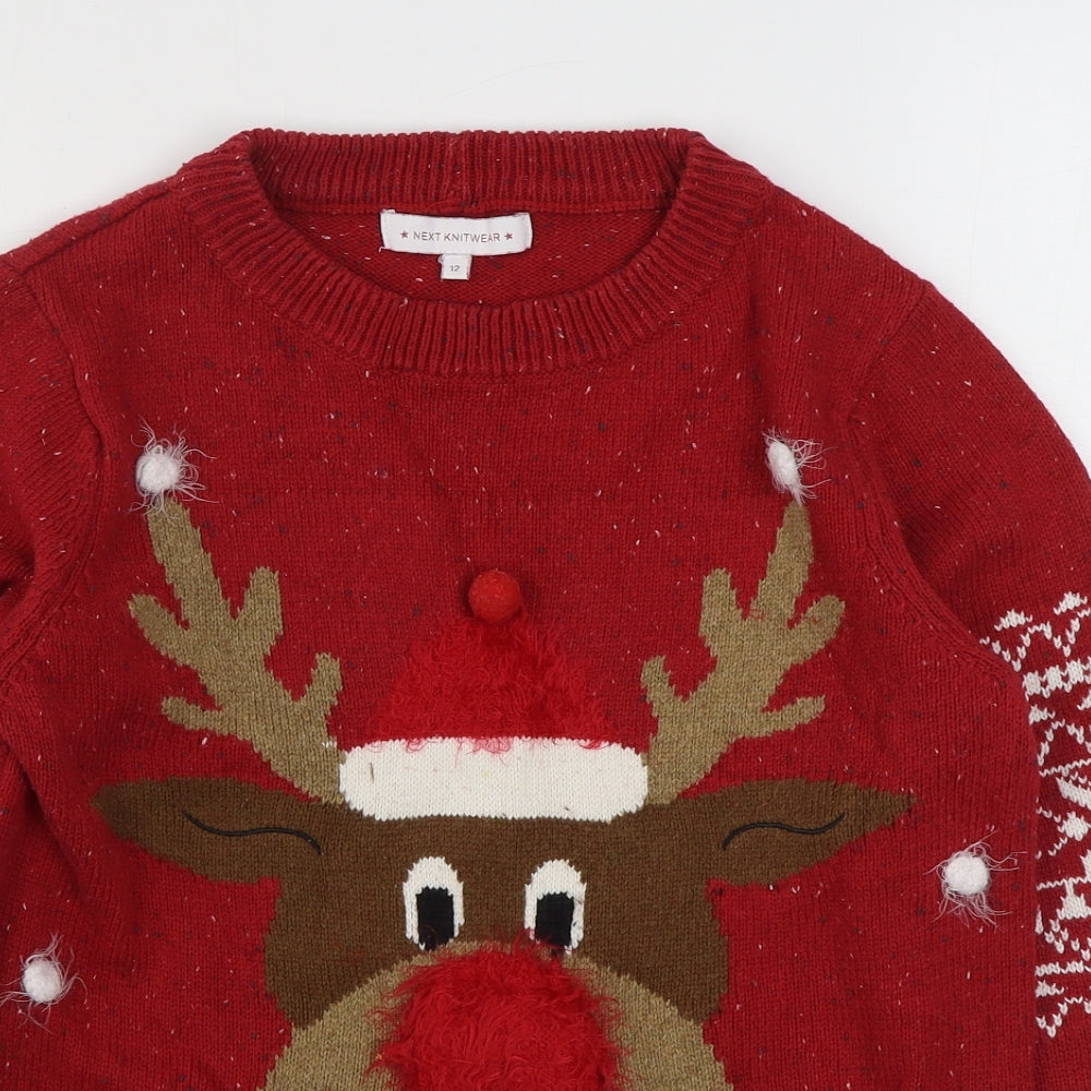 NEXT Womens Red Round Neck  Acrylic Pullover Jumper Size 12   - Christmas Jumper