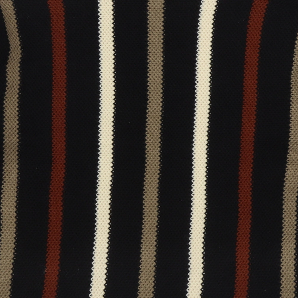 BASSINI Mens Black Round Neck Striped Acrylic Pullover Jumper Size L