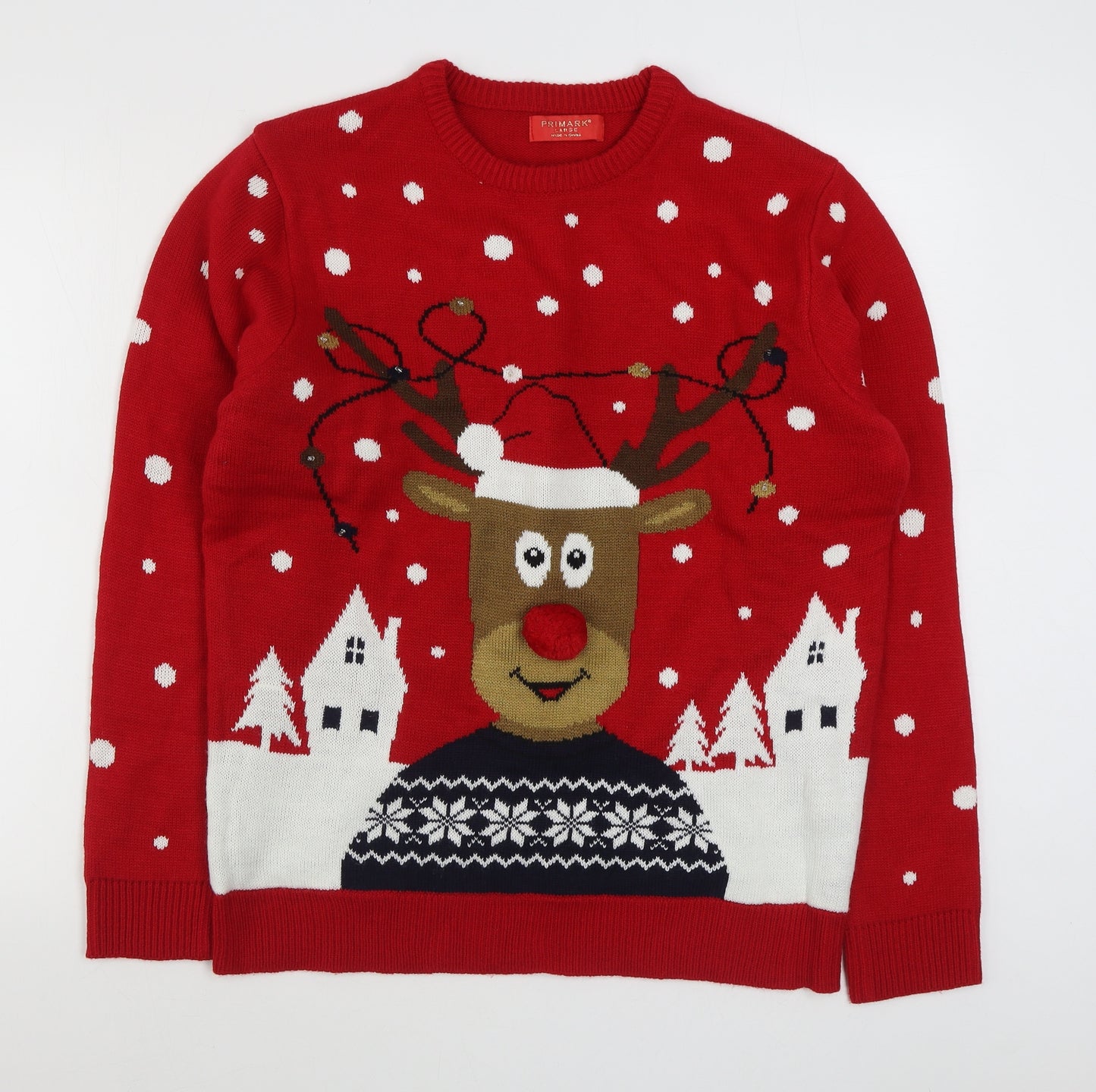 Primark Mens Red Round Neck  Acrylic Pullover Jumper Size L   - Christmas Jumper