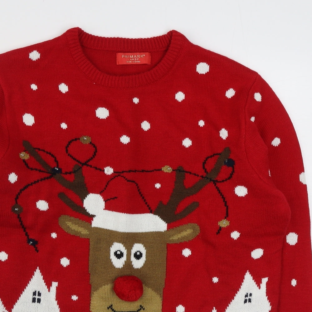 Primark Mens Red Round Neck  Acrylic Pullover Jumper Size L   - Christmas Jumper