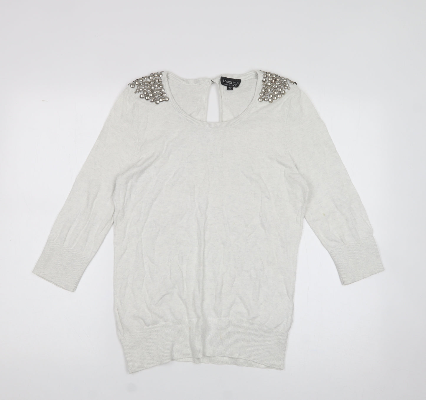 Topshop Womens White  Cotton Basic T-Shirt Size 12 Scoop Neck