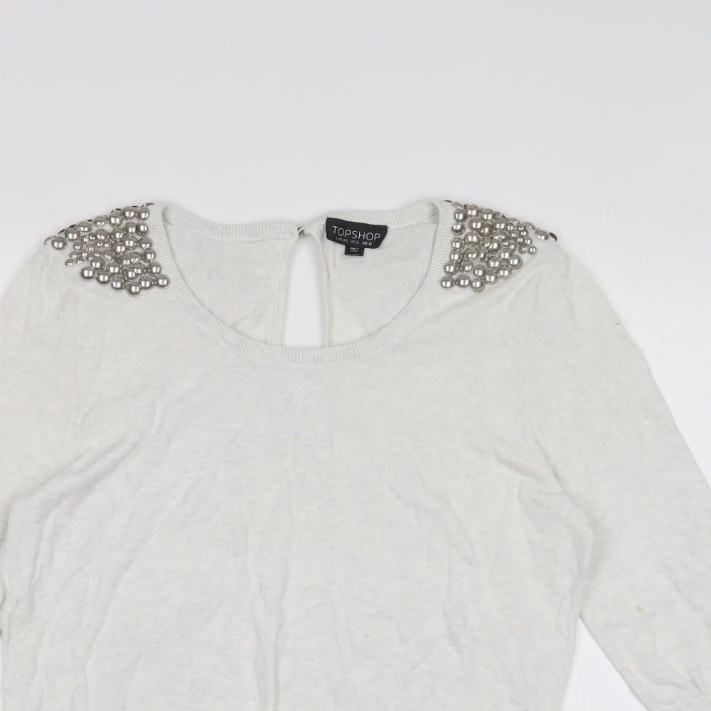 Topshop Womens White  Cotton Basic T-Shirt Size 12 Scoop Neck