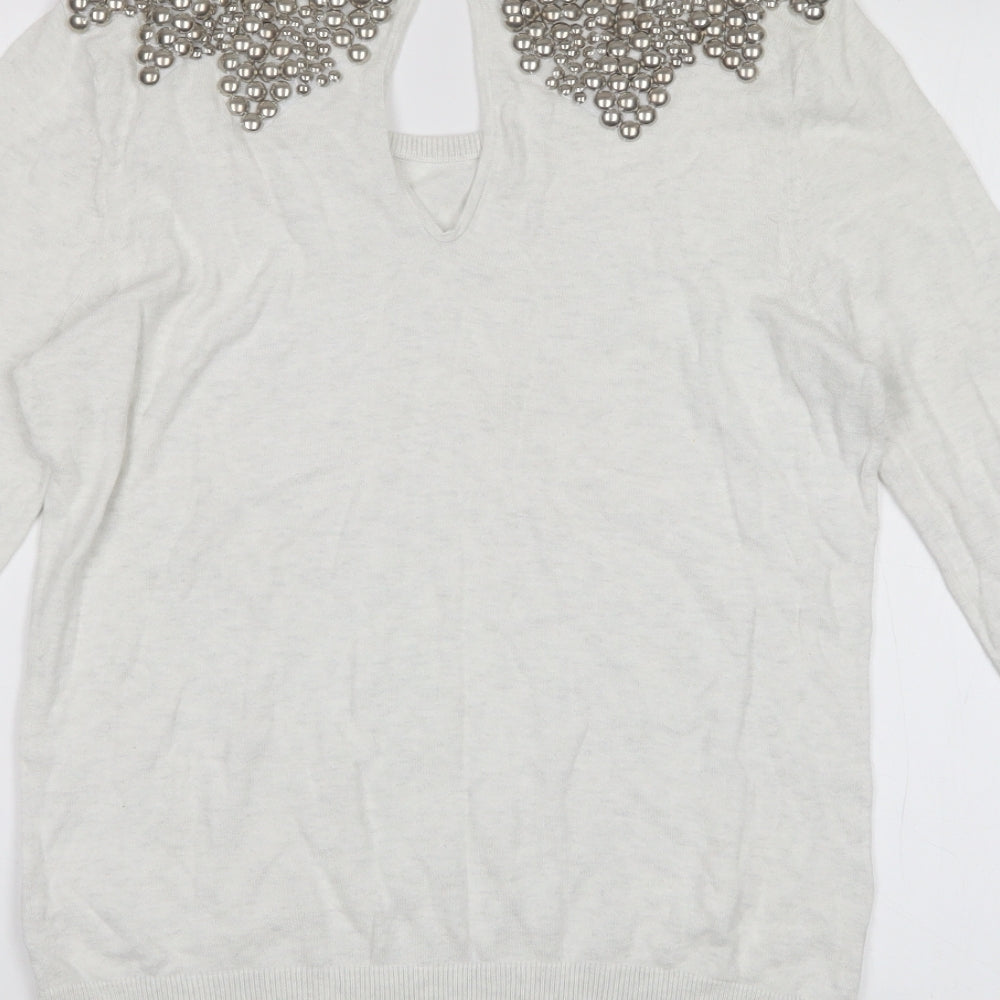 Topshop Womens White  Cotton Basic T-Shirt Size 12 Scoop Neck