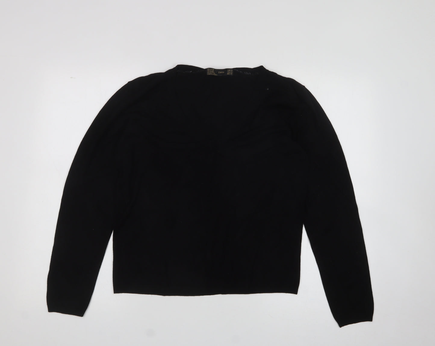 zara  Womens Black Crew Neck  Rayon Pullover Jumper Size XL