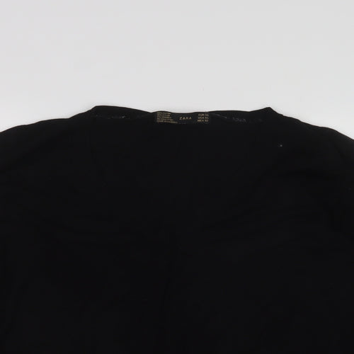 zara  Womens Black Crew Neck  Rayon Pullover Jumper Size XL