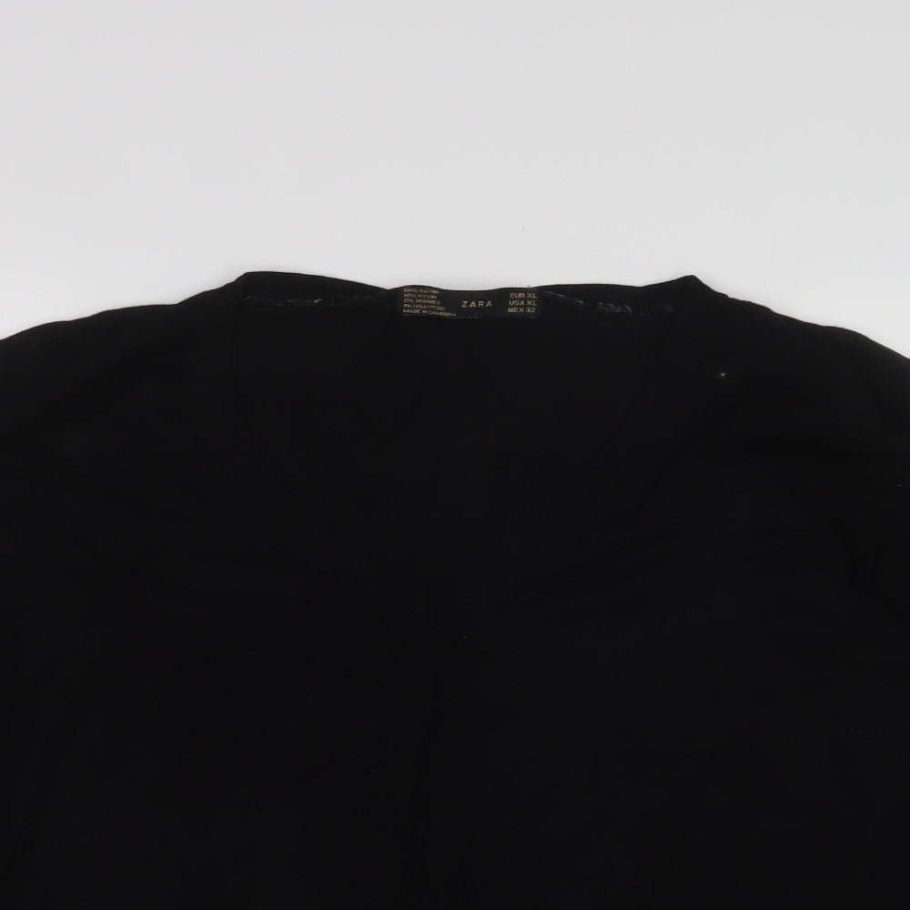 zara  Womens Black Crew Neck  Rayon Pullover Jumper Size XL