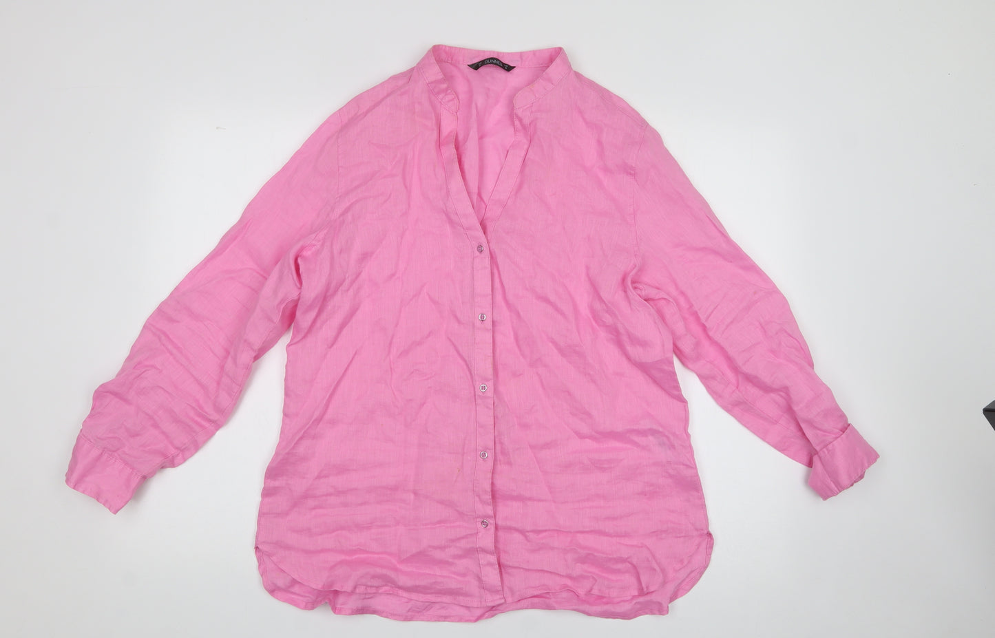 Dunnes Stores Womens Pink  Linen Basic Button-Up Size M V-Neck