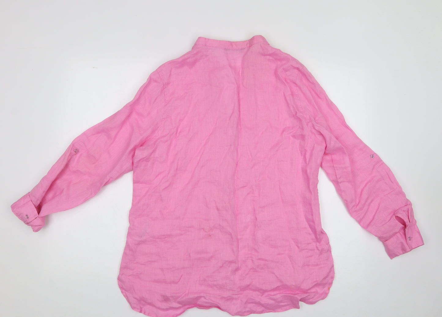 Dunnes Stores Womens Pink  Linen Basic Button-Up Size M V-Neck