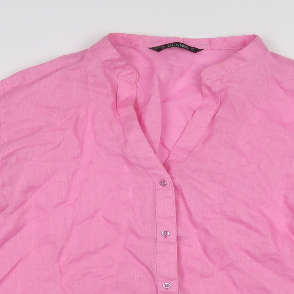 Dunnes Stores Womens Pink  Linen Basic Button-Up Size M V-Neck