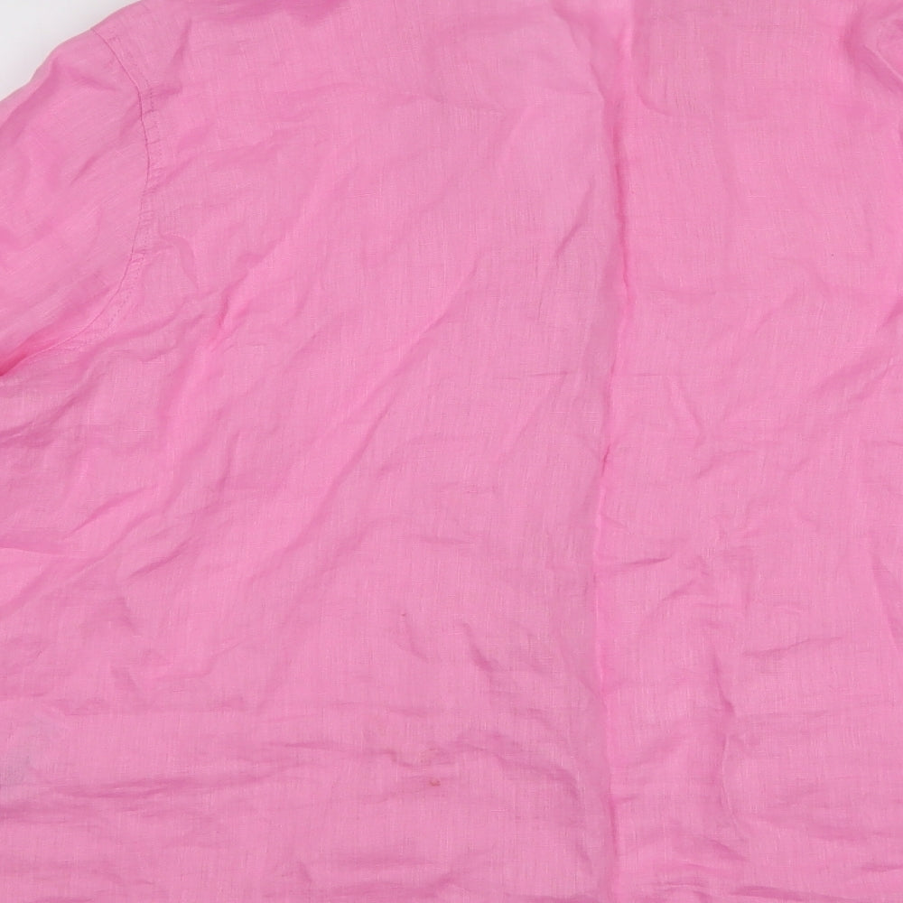 Dunnes Stores Womens Pink  Linen Basic Button-Up Size M V-Neck