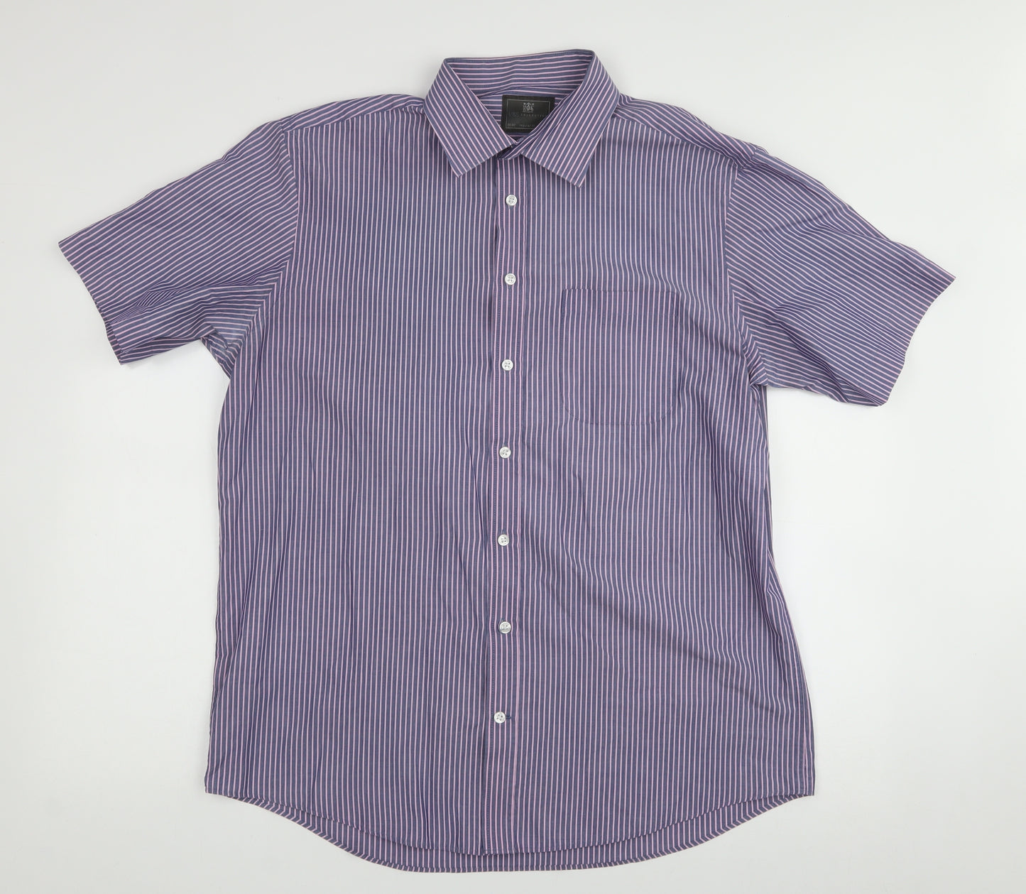 Marks and Spencer Mens Blue  Cotton  Button-Up Size 42 Collared