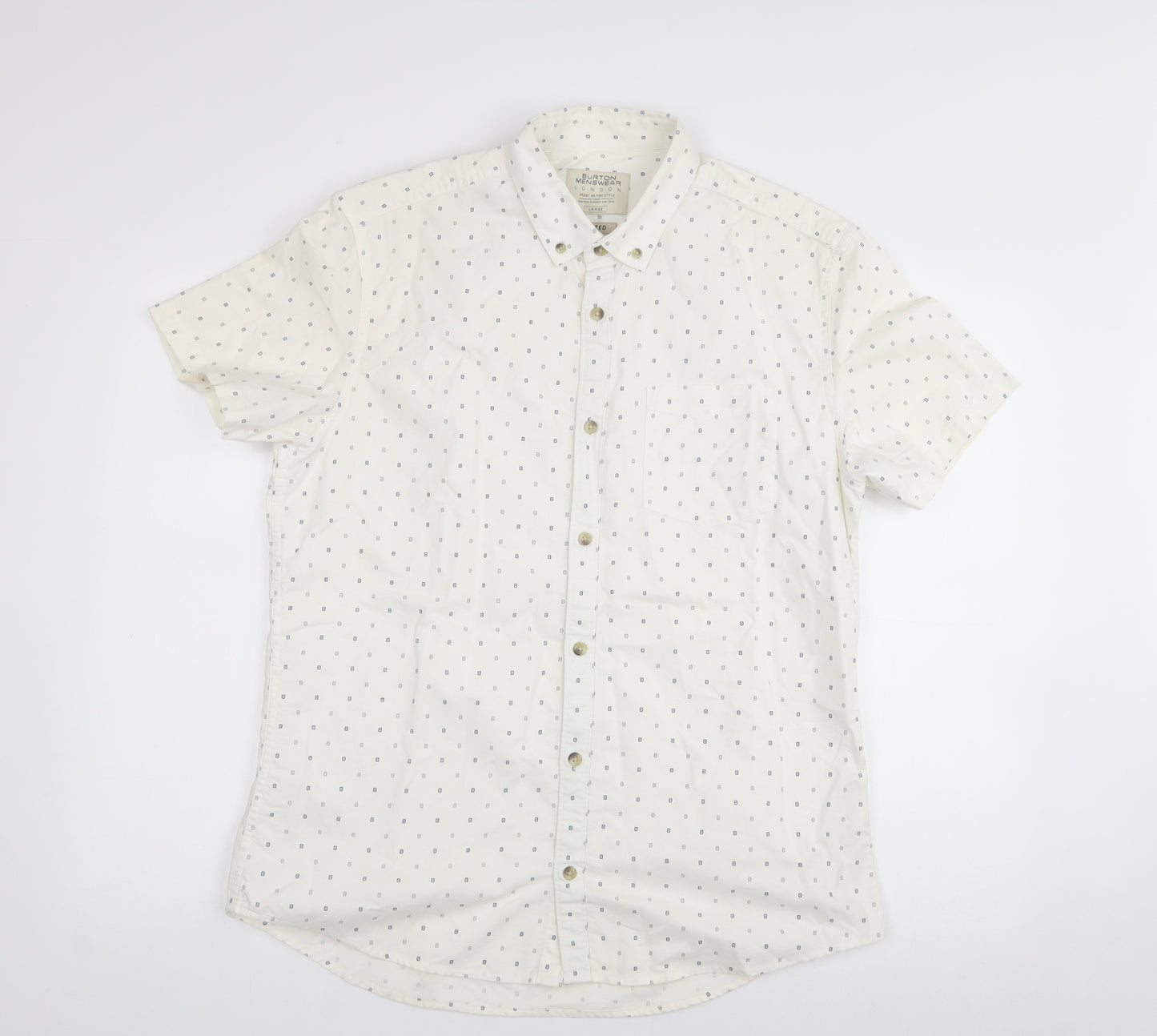 burton menswear Mens White  Cotton  Button-Up Size L Collared