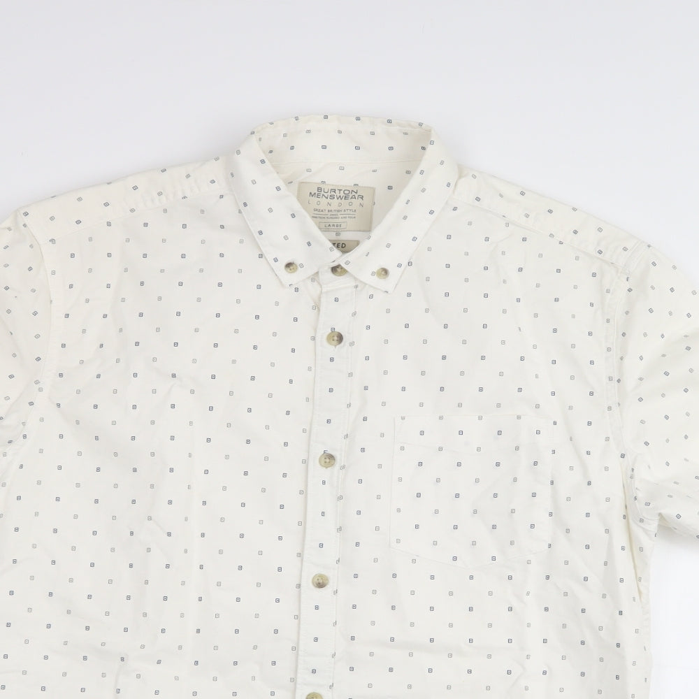 burton menswear Mens White  Cotton  Button-Up Size L Collared