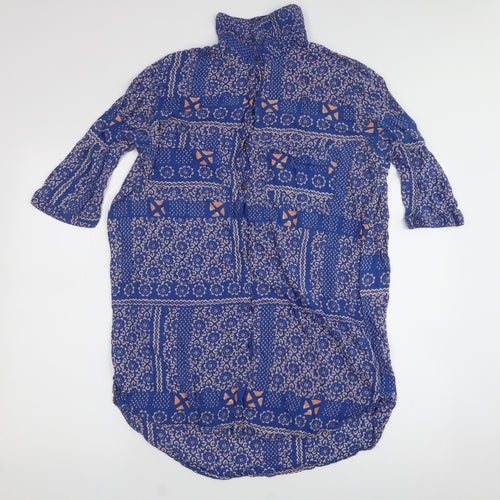 Tigerlily Womens Blue Geometric Viscose Jersey Blouse Size 10 Collared