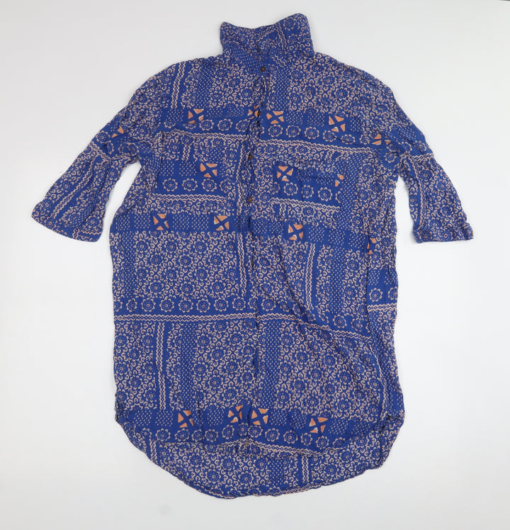 Tigerlily Womens Blue Geometric Viscose Jersey Blouse Size 10 Collared