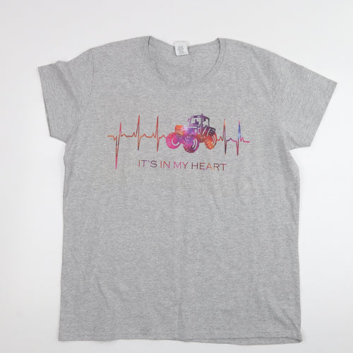 Gildan Womens Grey  Cotton Jersey T-Shirt Size XL Crew Neck - tractor