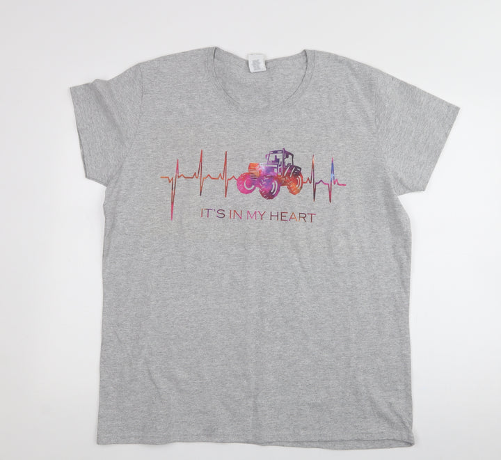 Gildan Womens Grey Cotton Jersey T-Shirt Size XL Crew Neck - tractor