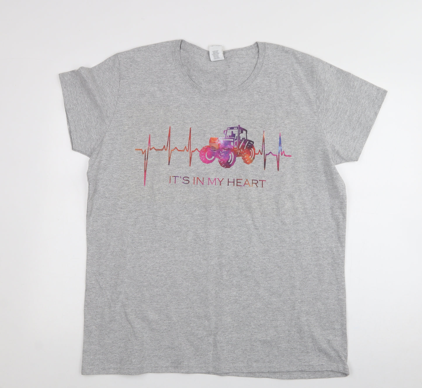 Gildan Womens Grey  Cotton Jersey T-Shirt Size XL Crew Neck - tractor