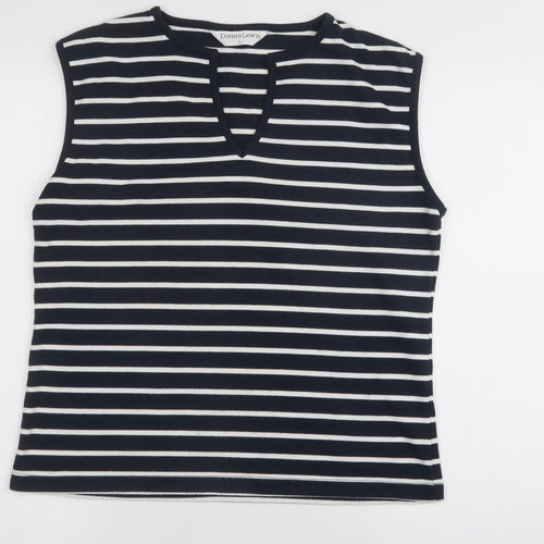 Donna Lewis Womens Blue V-Neck Striped Polyester Vest Jumper Size L