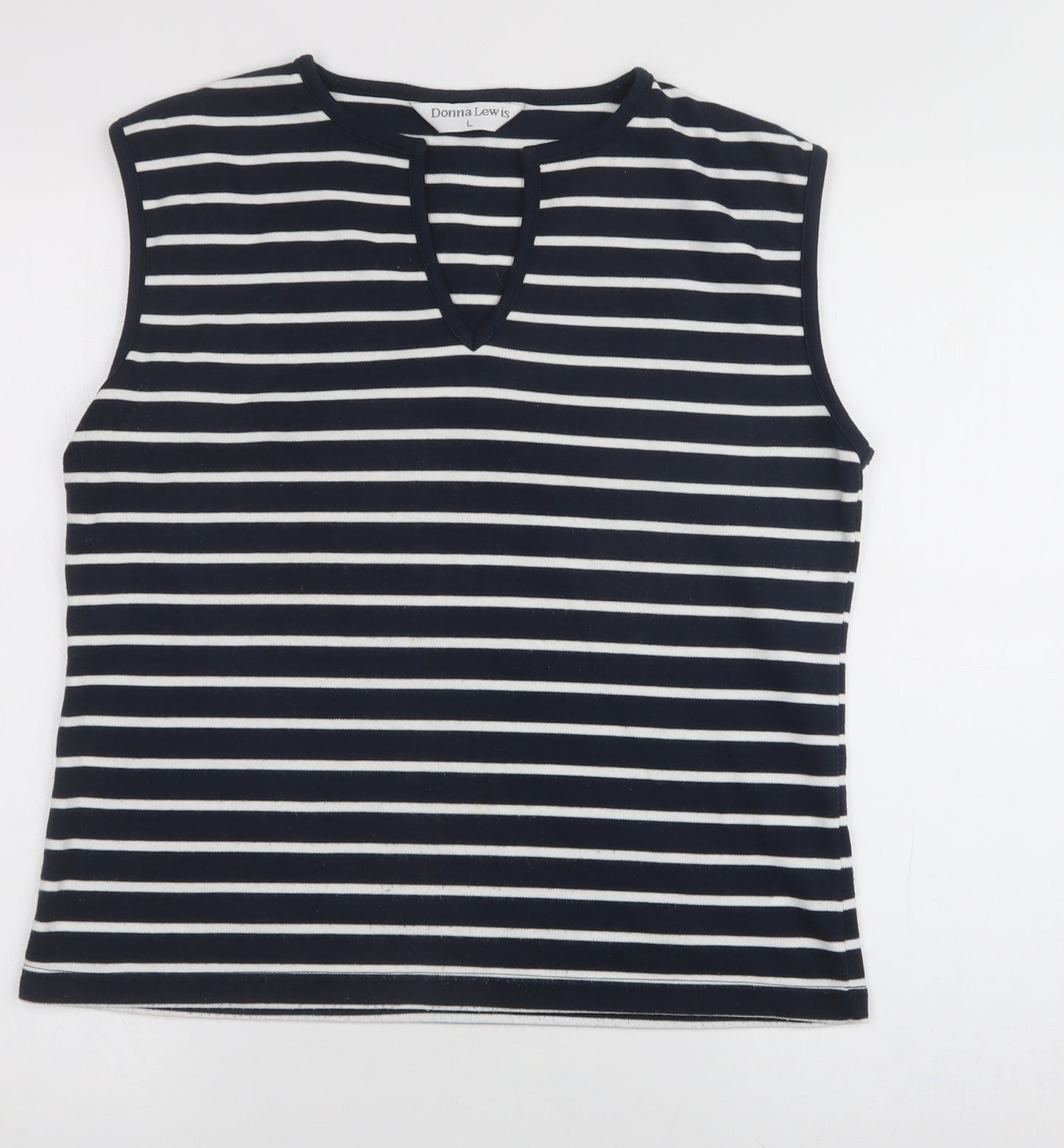 Donna Lewis Womens Blue V-Neck Striped Polyester Vest Jumper Size L