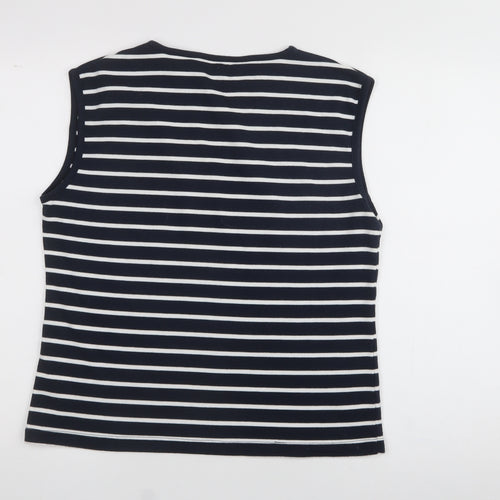 Donna Lewis Womens Blue V-Neck Striped Polyester Vest Jumper Size L