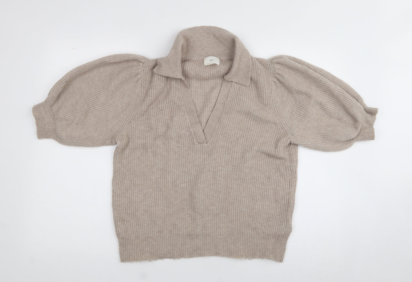 H&M Womens Beige Collared  Polyester Pullover Jumper Size M