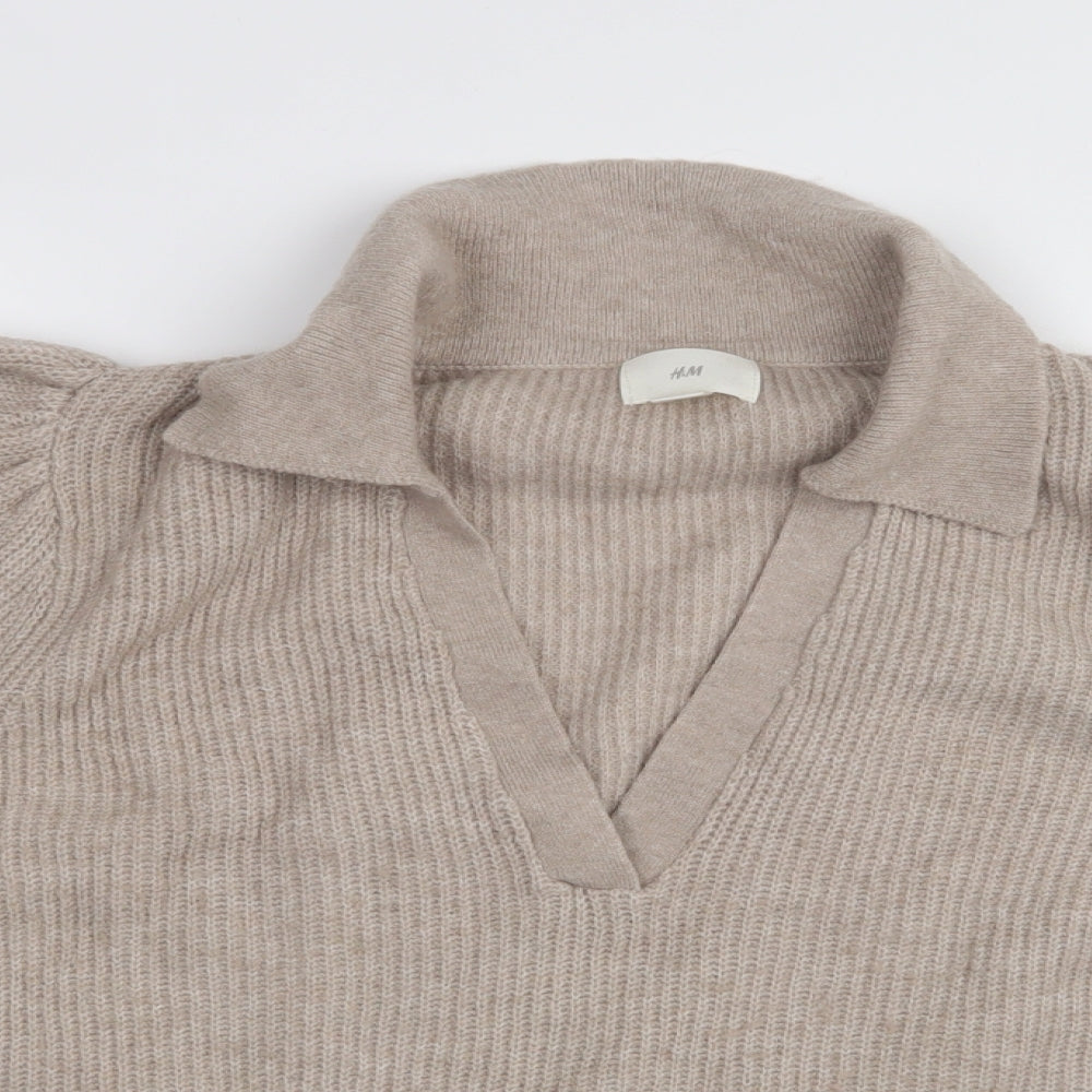 H&M Womens Beige Collared  Polyester Pullover Jumper Size M