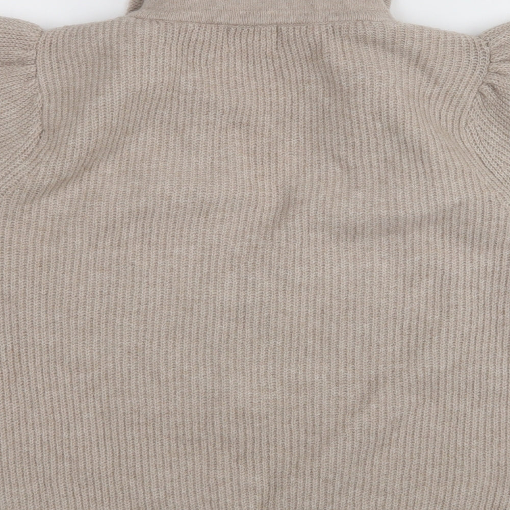 H&M Womens Beige Collared  Polyester Pullover Jumper Size M