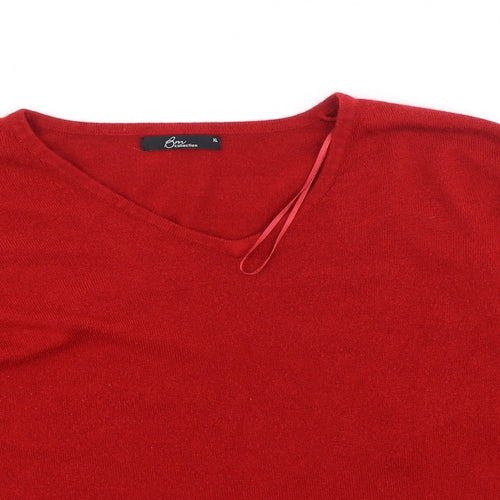 Bm Collection  Womens Red Round Neck  Acrylic Pullover Jumper Size XL