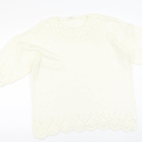 Preworn Womens White Round Neck  Acrylic Pullover Jumper Size 14