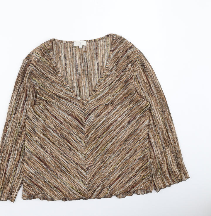 CC Womens Gold Polyester Basic Blouse Size L V-Neck