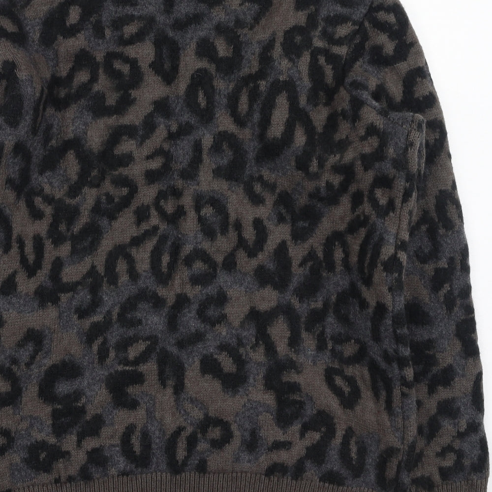 AllSaints Womens Brown Round Neck Animal Print Cotton Pullover Jumper Size M