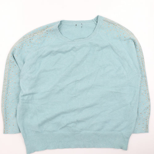 M&Co Womens Blue Round Neck  Polyester Pullover Jumper Size 16