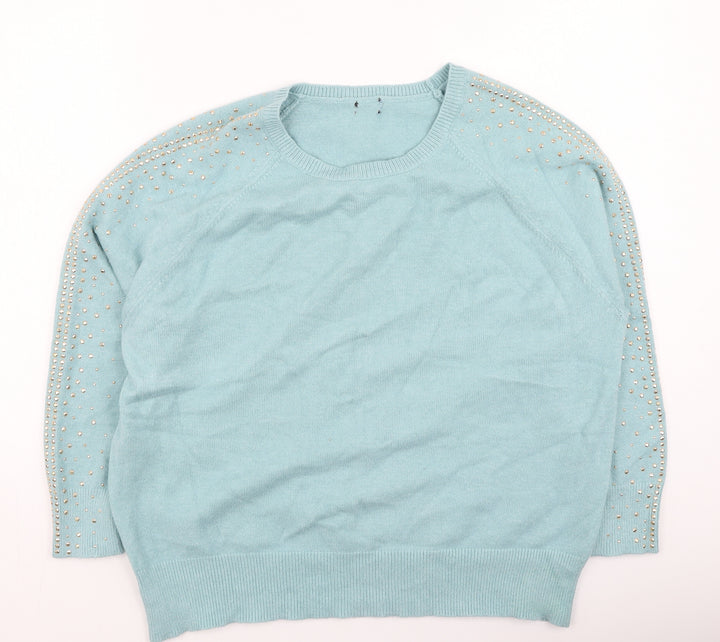 M&Co Womens Blue Round Neck  Polyester Pullover Jumper Size 16