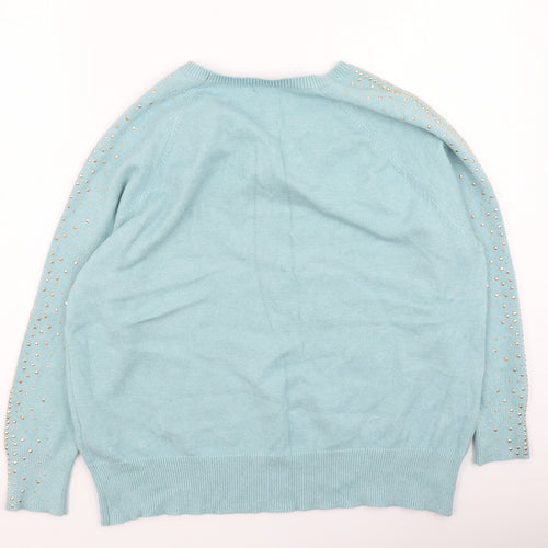 M&Co Womens Blue Round Neck  Polyester Pullover Jumper Size 16