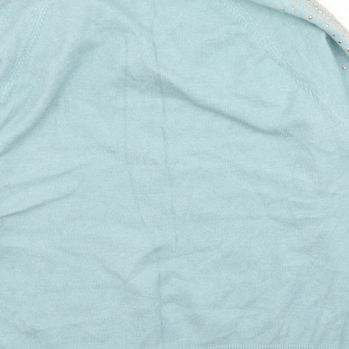 M&Co Womens Blue Round Neck  Polyester Pullover Jumper Size 16