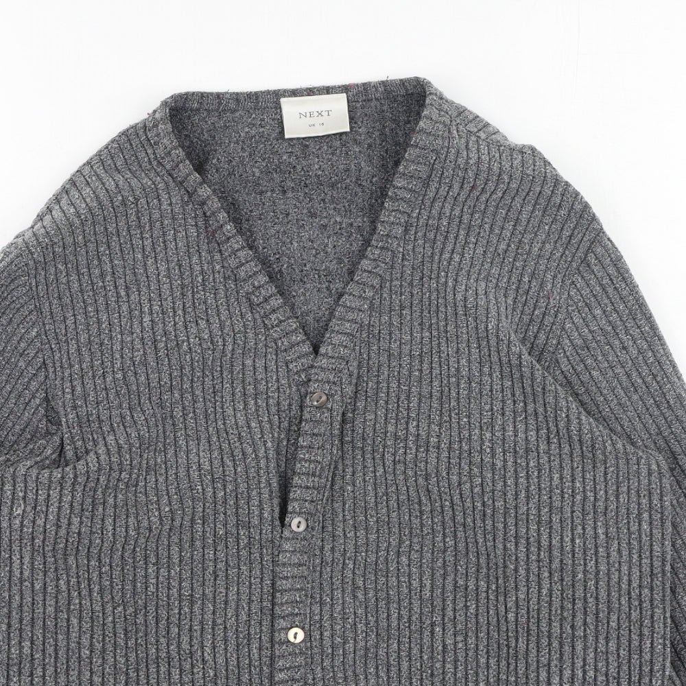 NEXT Womens Grey Round Neck  Nylon Cardigan Jumper Size 16